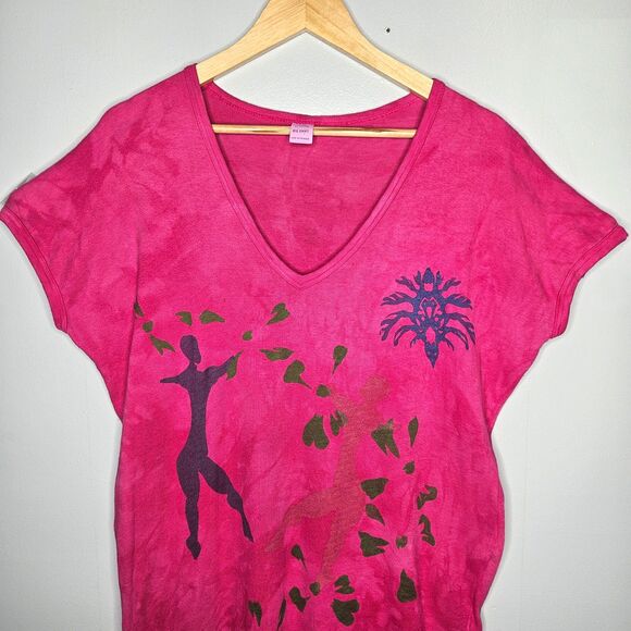 Vtg BIG SHIRT Midi Dress One Size VNeck Pink Short Sleeve 100% Cotton Artsy Boho - Picture 2 of 5